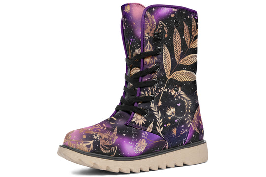 Galactic Bloom Fold Over Winter Boots - Microsuede Vegan Boots with Fur Lining and Convertible Style