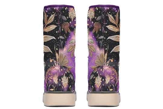 Galactic Bloom Fold Over Winter Boots - Microsuede Vegan Boots with Fur Lining and Convertible Style