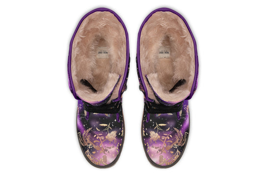 Galactic Bloom Fold Over Winter Boots - Microsuede Vegan Boots with Fur Lining and Convertible Style