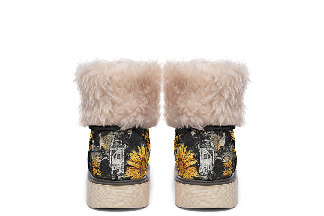 Grim’s Harvest Fold Over Winter Boots - Microsuede Vegan Boots with Fur Lining and Convertible Style