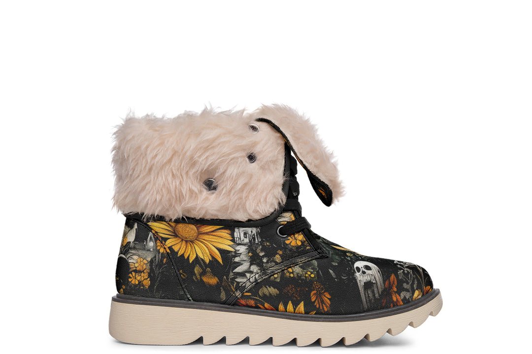 Grim’s Harvest Fold Over Winter Boots - Microsuede Vegan Boots with Fur Lining and Convertible Style