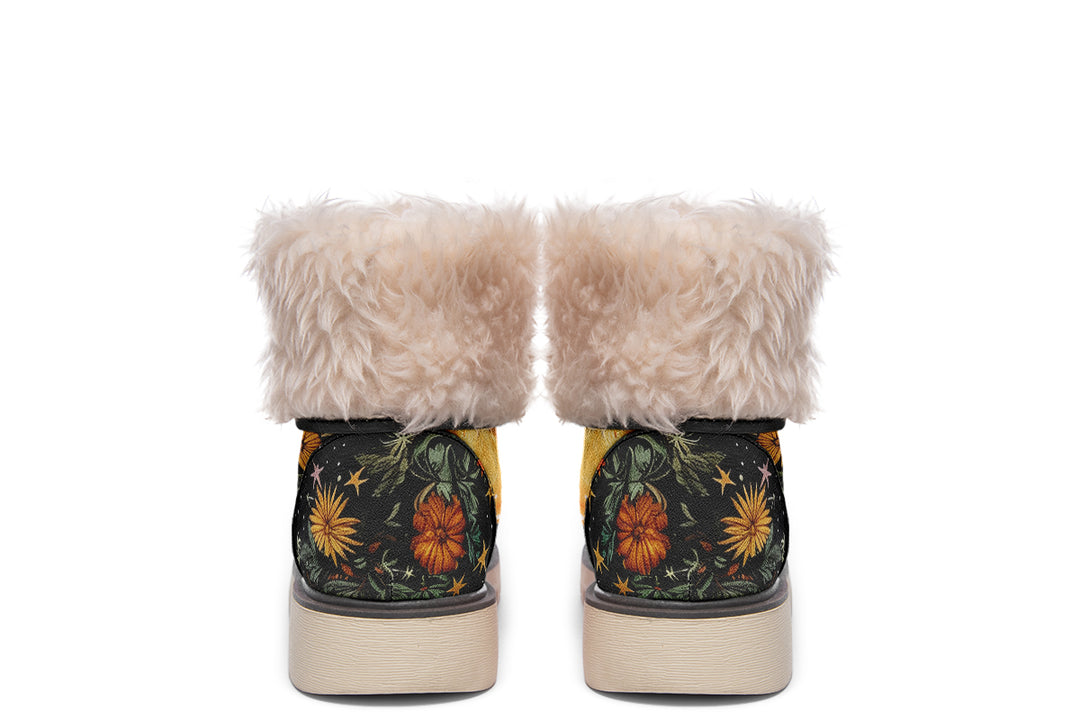 Lunar Meadow Fold Over Winter Boots - Microsuede Vegan Boots with Fur Lining and Convertible Style