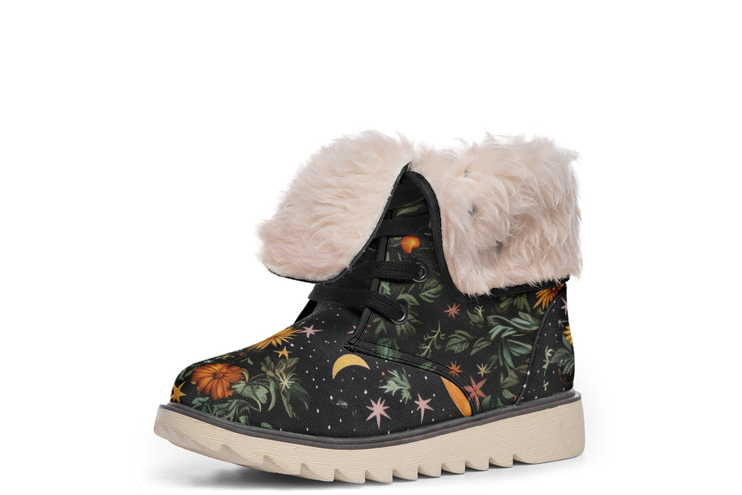 Lunar Meadow Fold Over Winter Boots - Microsuede Vegan Boots with Fur Lining and Convertible Style