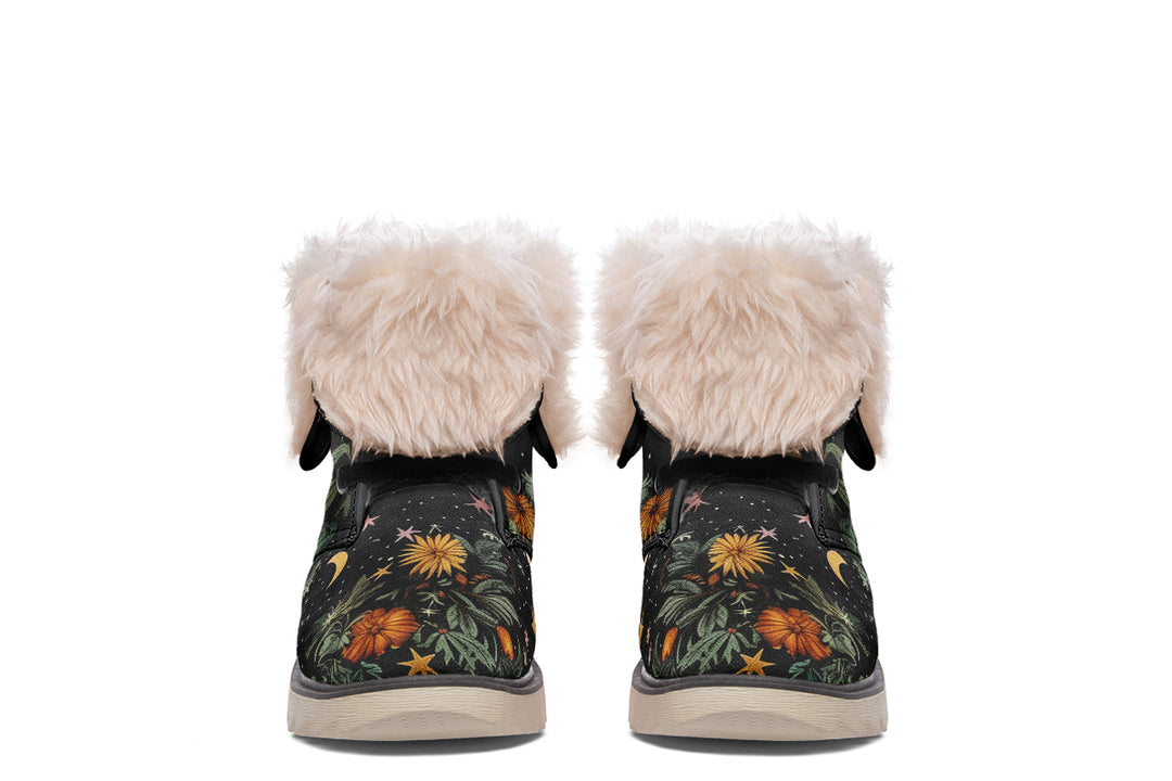 Lunar Meadow Fold Over Winter Boots - Microsuede Vegan Boots with Fur Lining and Convertible Style