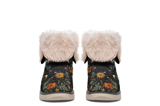 Lunar Meadow Fold Over Winter Boots - Microsuede Vegan Boots with Fur Lining and Convertible Style