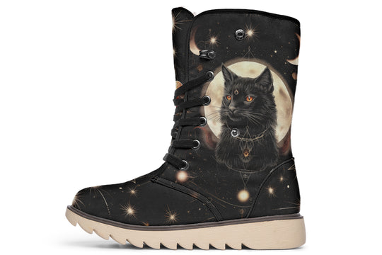 Midnight Cat Fold Over Winter Boots