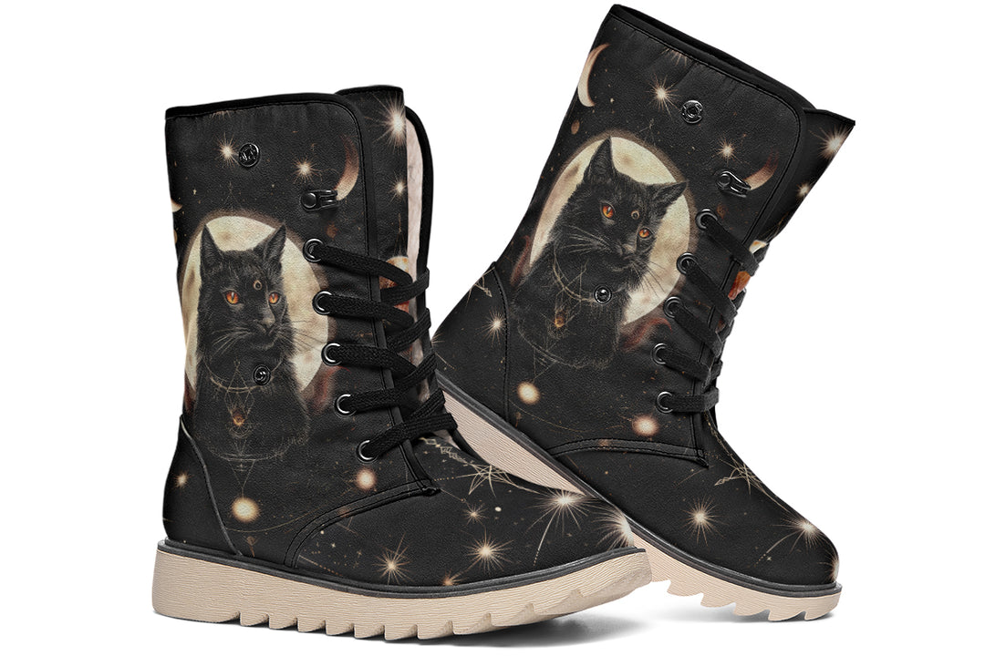 Midnight Cat Fold Over Winter Boots