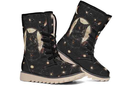 Midnight Cat Fold Over Winter Boots