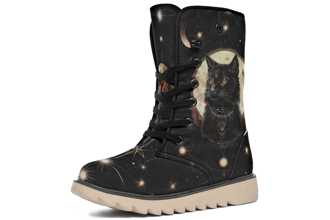 Midnight Cat Fold Over Winter Boots