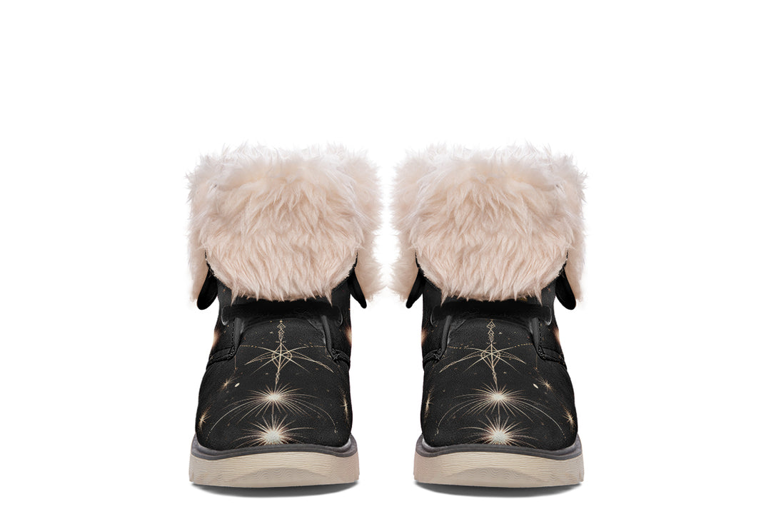 Midnight Cat Fold Over Winter Boots