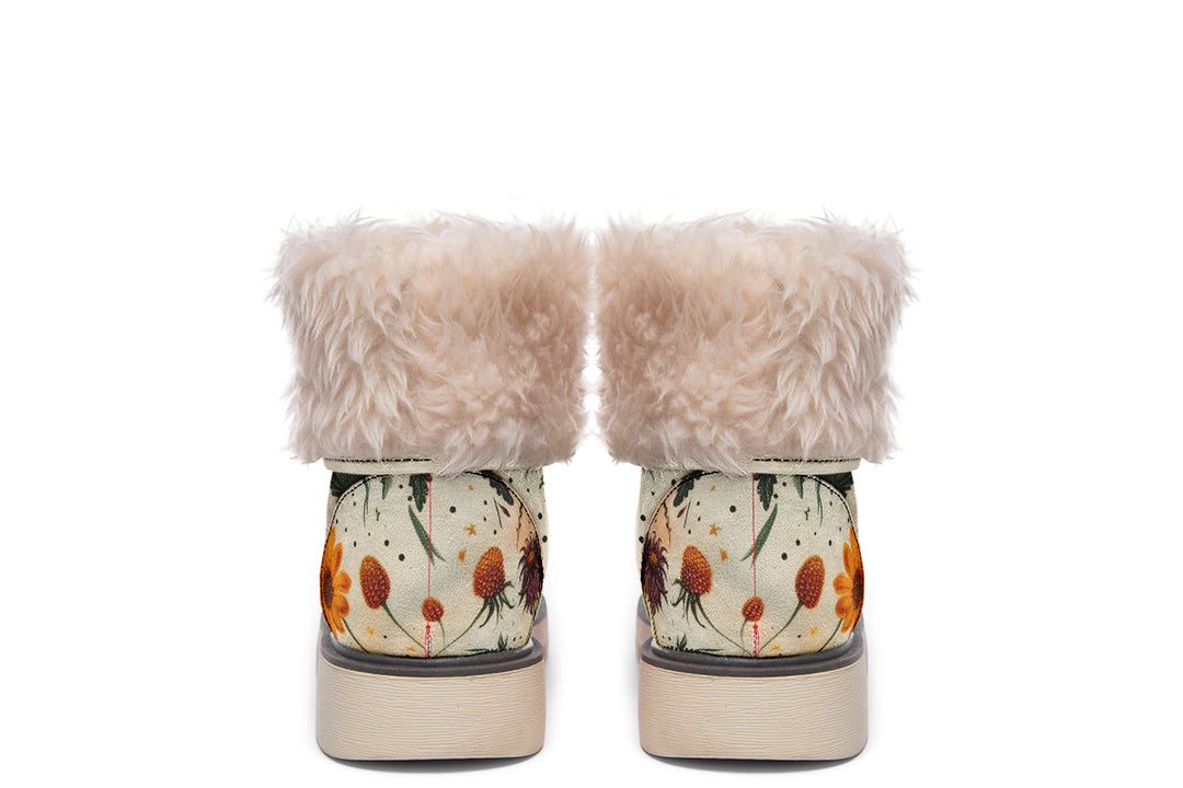 Midsummer Fold Over Winter Boots - Microsuede Vegan Boots with Fur Lining and Convertible Style