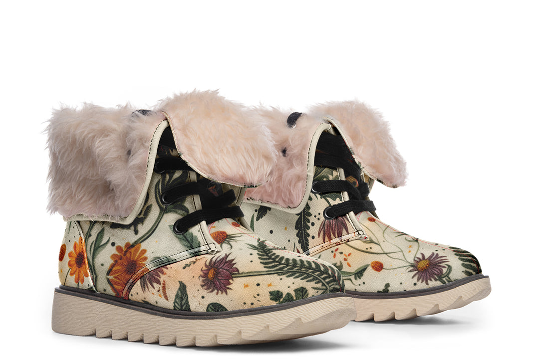 Midsummer Fold Over Winter Boots - Microsuede Vegan Boots with Fur Lining and Convertible Style