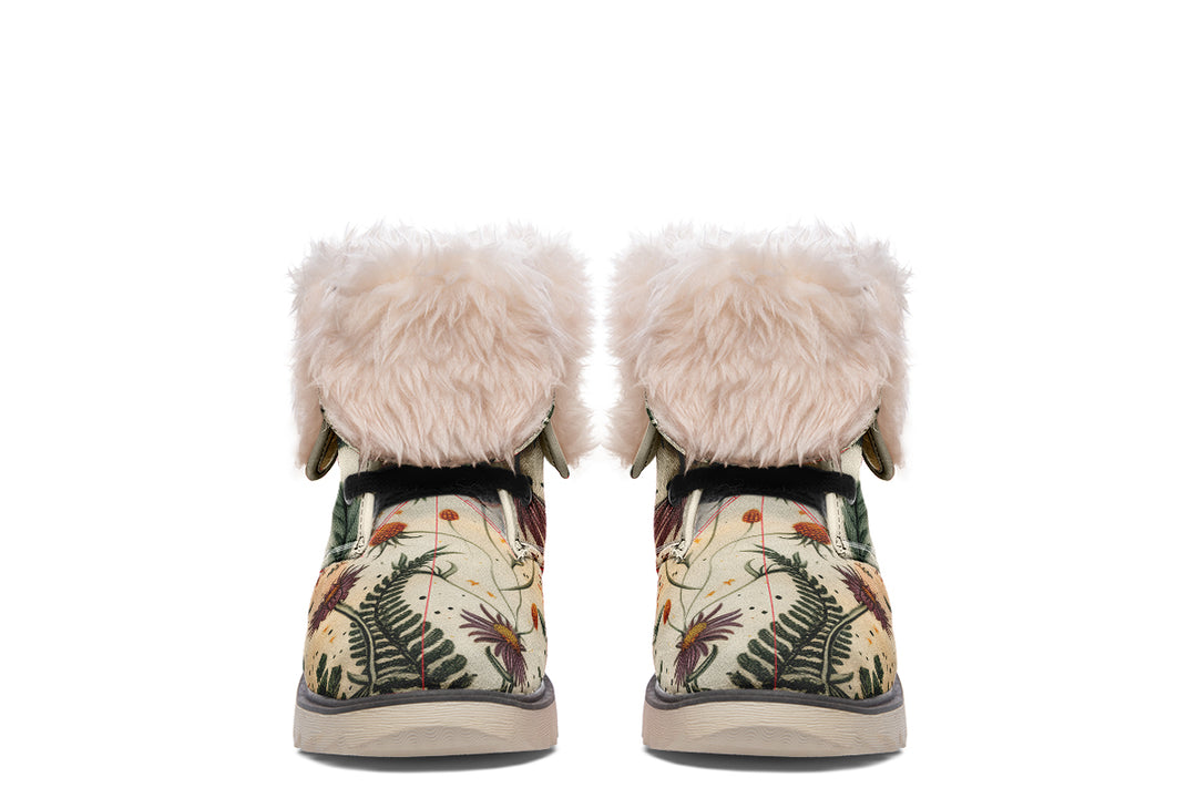 Midsummer Fold Over Winter Boots - Microsuede Vegan Boots with Fur Lining and Convertible Style