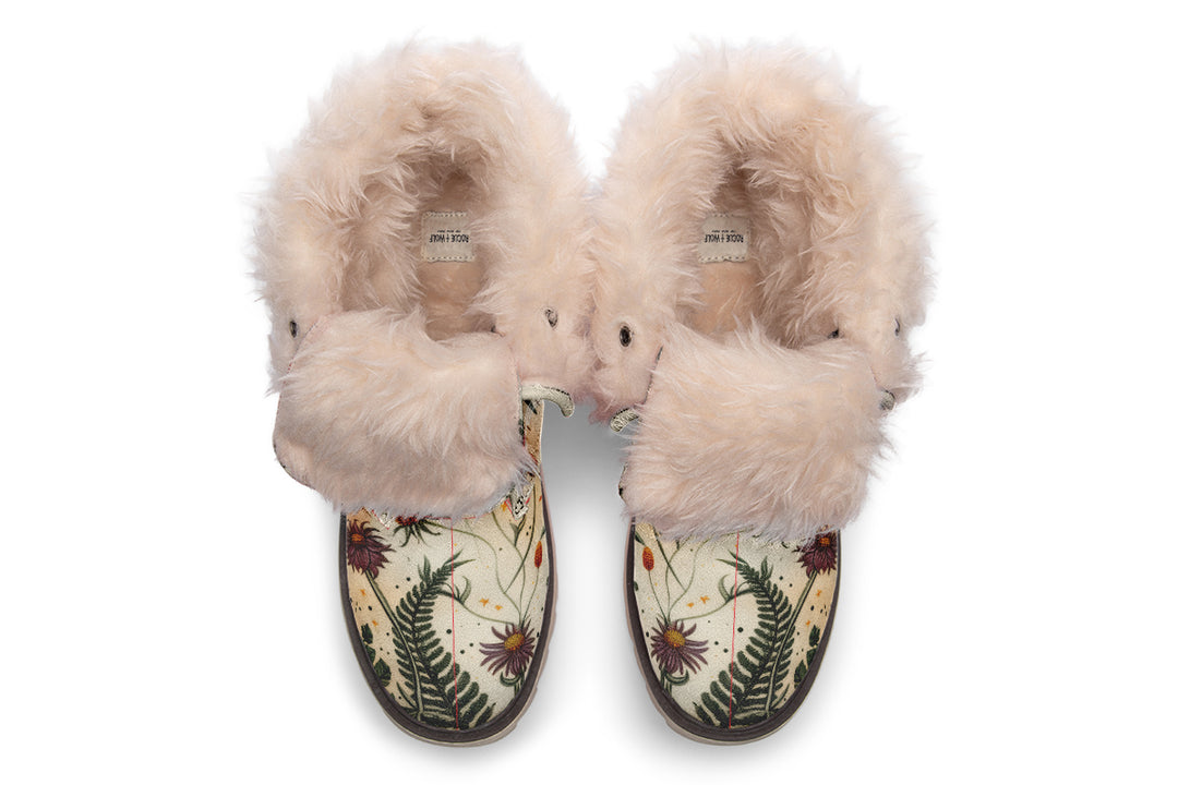 Midsummer Fold Over Winter Boots - Microsuede Vegan Boots with Fur Lining and Convertible Style