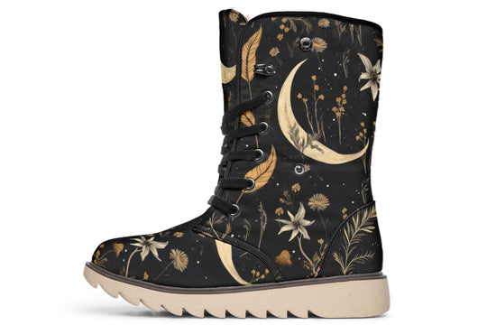 Moonlit Botanica Fold Over Winter Boots - Microsuede Vegan Boots with Fur Lining and Convertible Style