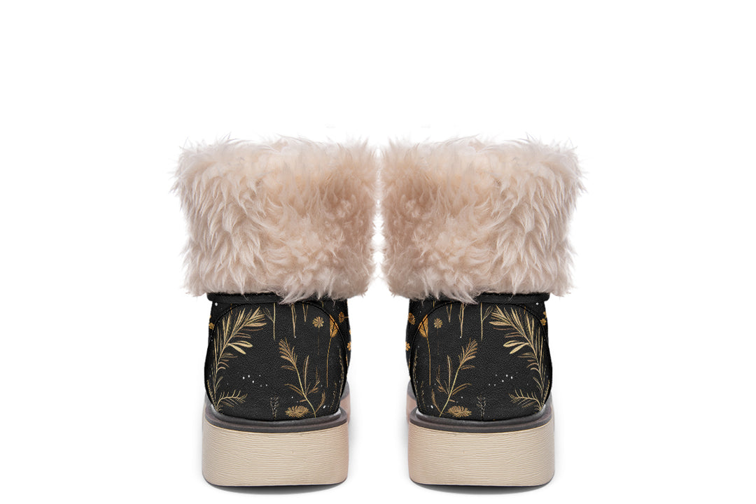 Moonlit Botanica Fold Over Winter Boots - Microsuede Vegan Boots with Fur Lining and Convertible Style