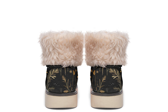 Moonlit Botanica Fold Over Winter Boots - Microsuede Vegan Boots with Fur Lining and Convertible Style