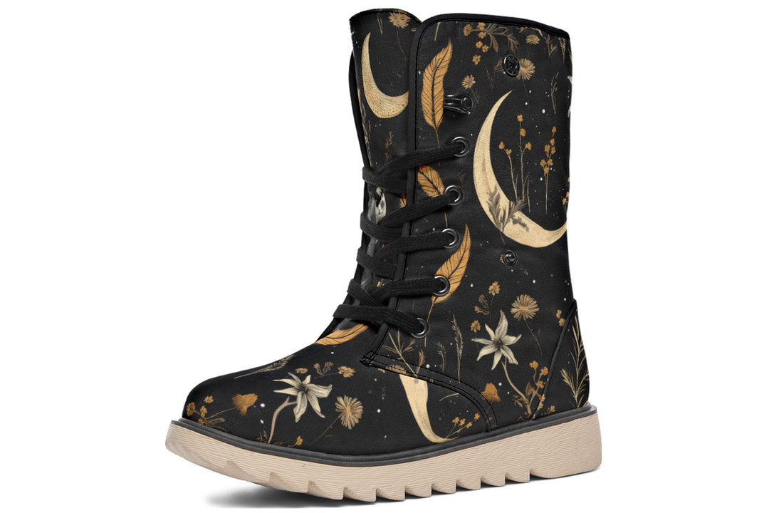 Moonlit Botanica Fold Over Winter Boots - Microsuede Vegan Boots with Fur Lining and Convertible Style