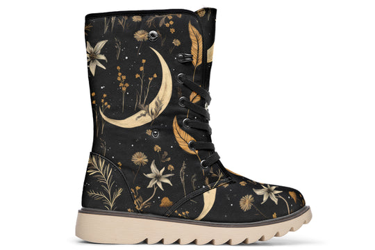 Moonlit Botanica Fold Over Winter Boots - Microsuede Vegan Boots with Fur Lining and Convertible Style