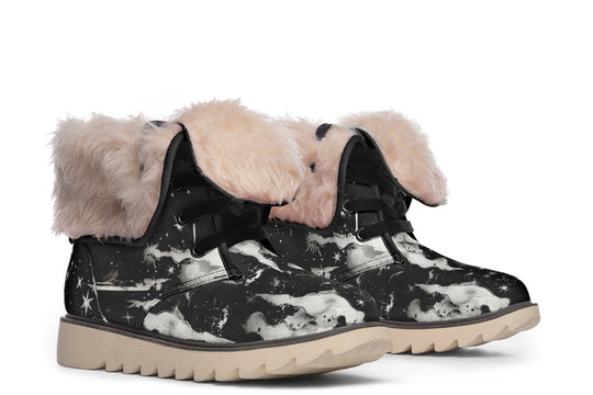 Nightfall Fold Over Winter Boots - Microsuede Vegan Boots with Fur Lining and Convertible Style