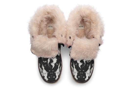 Nightfall Fold Over Winter Boots - Microsuede Vegan Boots with Fur Lining and Convertible Style