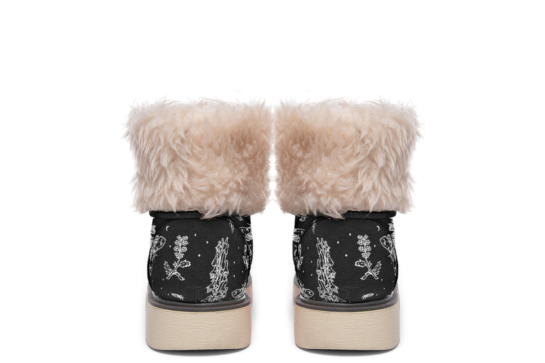 Nightshade Fold Over Winter Boots - Microsuede Vegan Boots with Fur Lining and Convertible Style