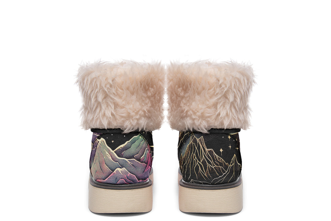 Northern Lights Fold Over Winter Boots - Microsuede Vegan Boots with Fur Lining and Convertible Style