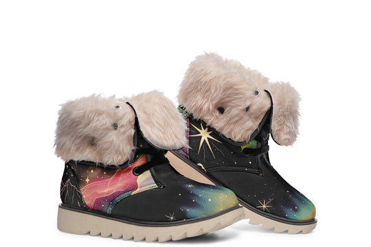 Northern Lights Fold Over Winter Boots - Microsuede Vegan Boots with Fur Lining and Convertible Style