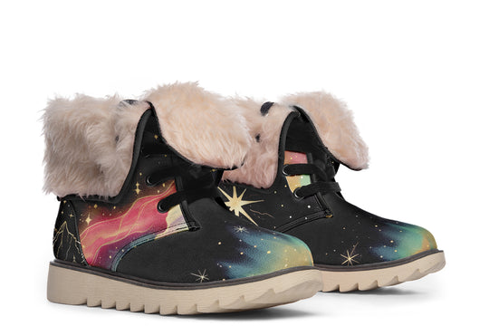 Northern Lights Fold Over Winter Boots - Microsuede Vegan Boots with Fur Lining and Convertible Style