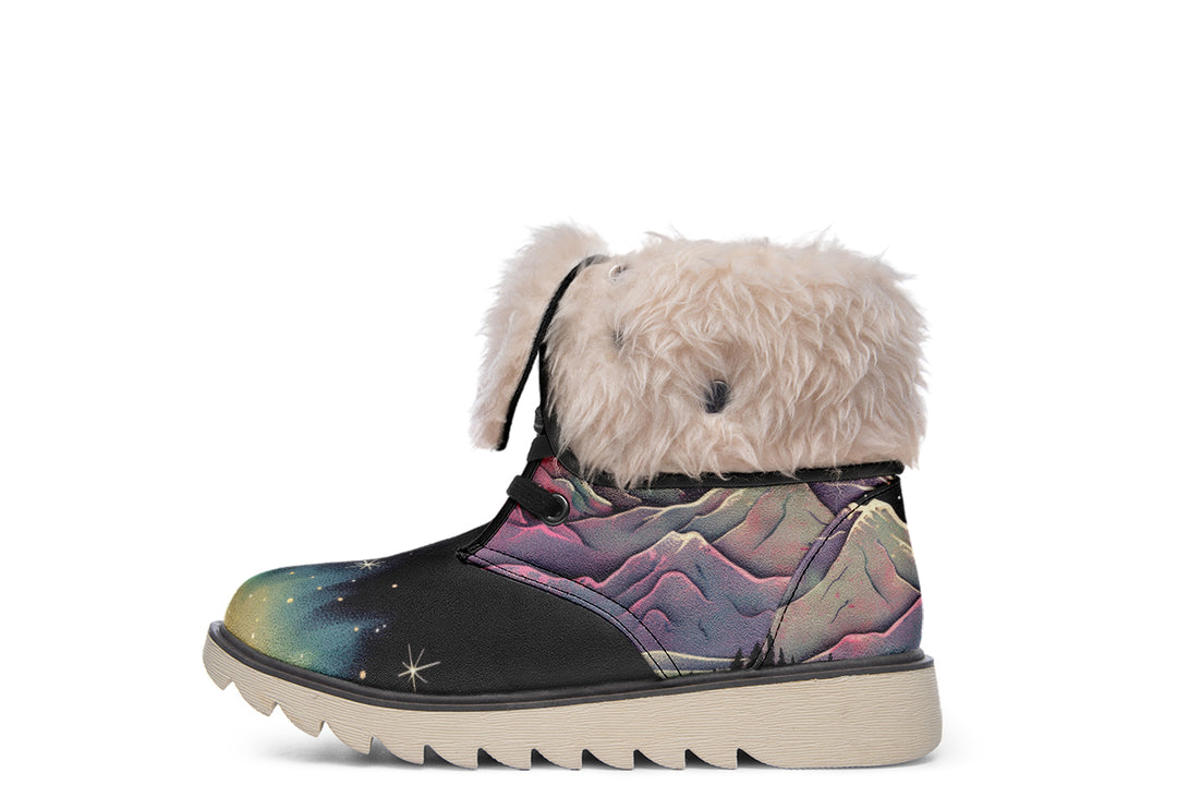 Northern Lights Fold Over Winter Boots - Microsuede Vegan Boots with Fur Lining and Convertible Style