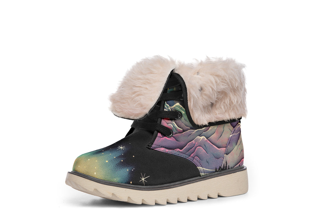 Northern Lights Fold Over Winter Boots - Microsuede Vegan Boots with Fur Lining and Convertible Style