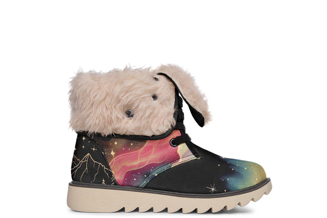 Northern Lights Fold Over Winter Boots - Microsuede Vegan Boots with Fur Lining and Convertible Style