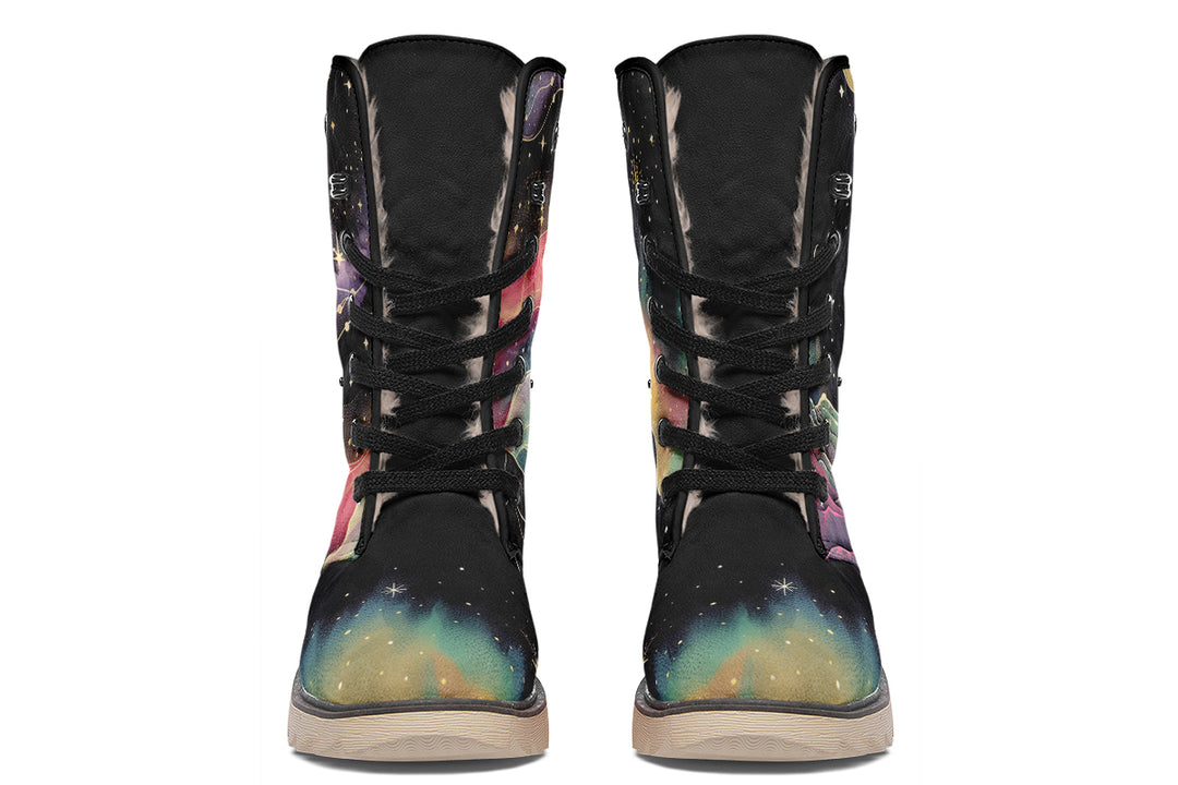 Northern Lights Fold Over Winter Boots - Microsuede Vegan Boots with Fur Lining and Convertible Style