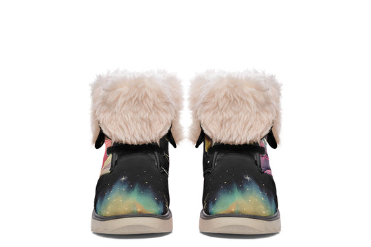 Northern Lights Fold Over Winter Boots - Microsuede Vegan Boots with Fur Lining and Convertible Style