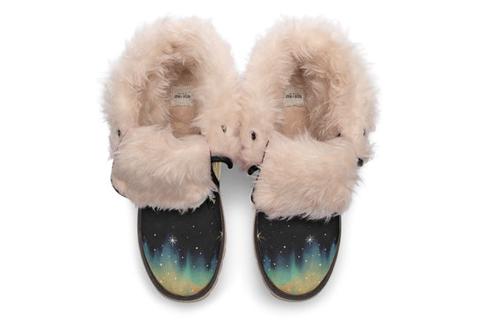 Northern Lights Fold Over Winter Boots - Microsuede Vegan Boots with Fur Lining and Convertible Style