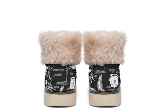 Raven Study Fold Over Winter Boots - Microsuede Vegan Boots with Fur Lining and Convertible Style