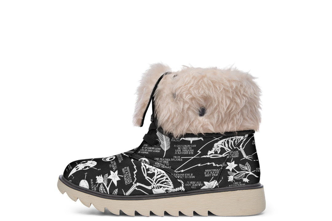 Raven Study Fold Over Winter Boots - Microsuede Vegan Boots with Fur Lining and Convertible Style