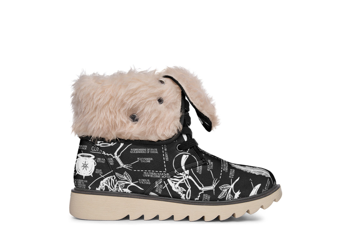 Raven Study Fold Over Winter Boots - Microsuede Vegan Boots with Fur Lining and Convertible Style