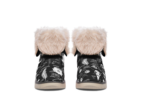 Raven Study Fold Over Winter Boots - Microsuede Vegan Boots with Fur Lining and Convertible Style