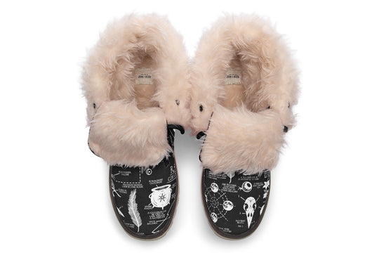 Raven Study Fold Over Winter Boots - Microsuede Vegan Boots with Fur Lining and Convertible Style