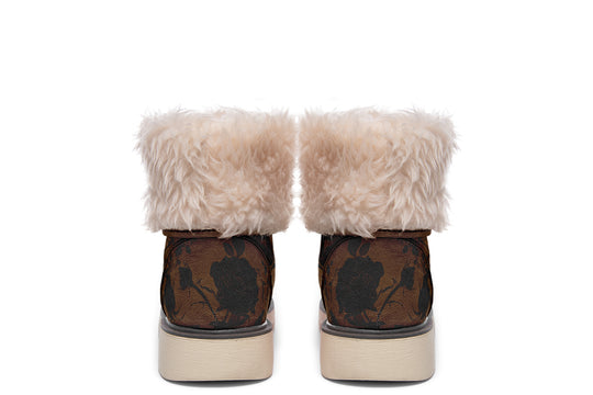 Sepia Rose Romance Fold Over Winter Boots