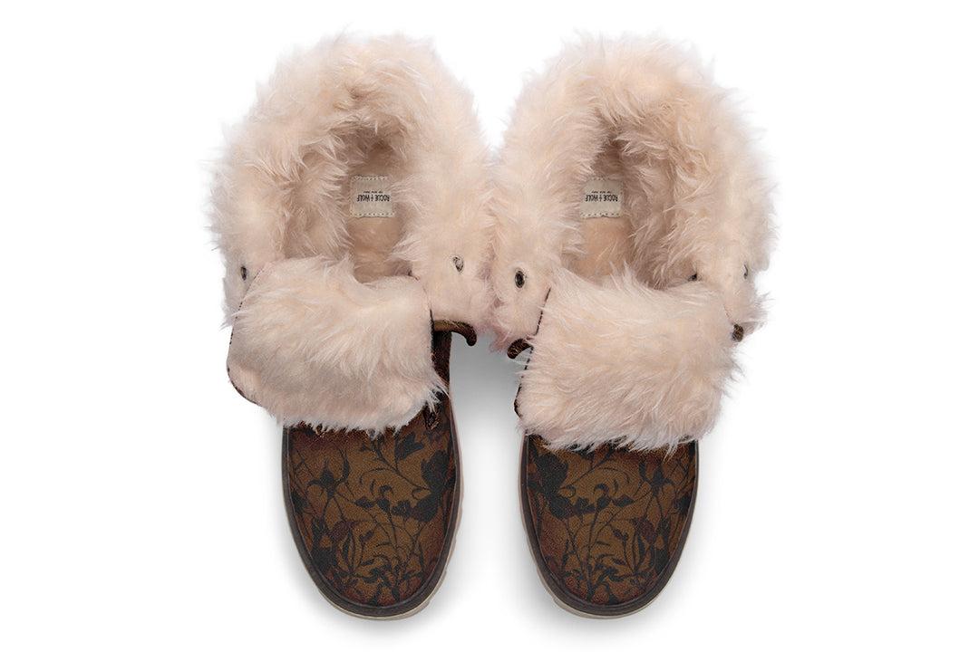 Sepia Rose Romance Fold Over Winter Boots