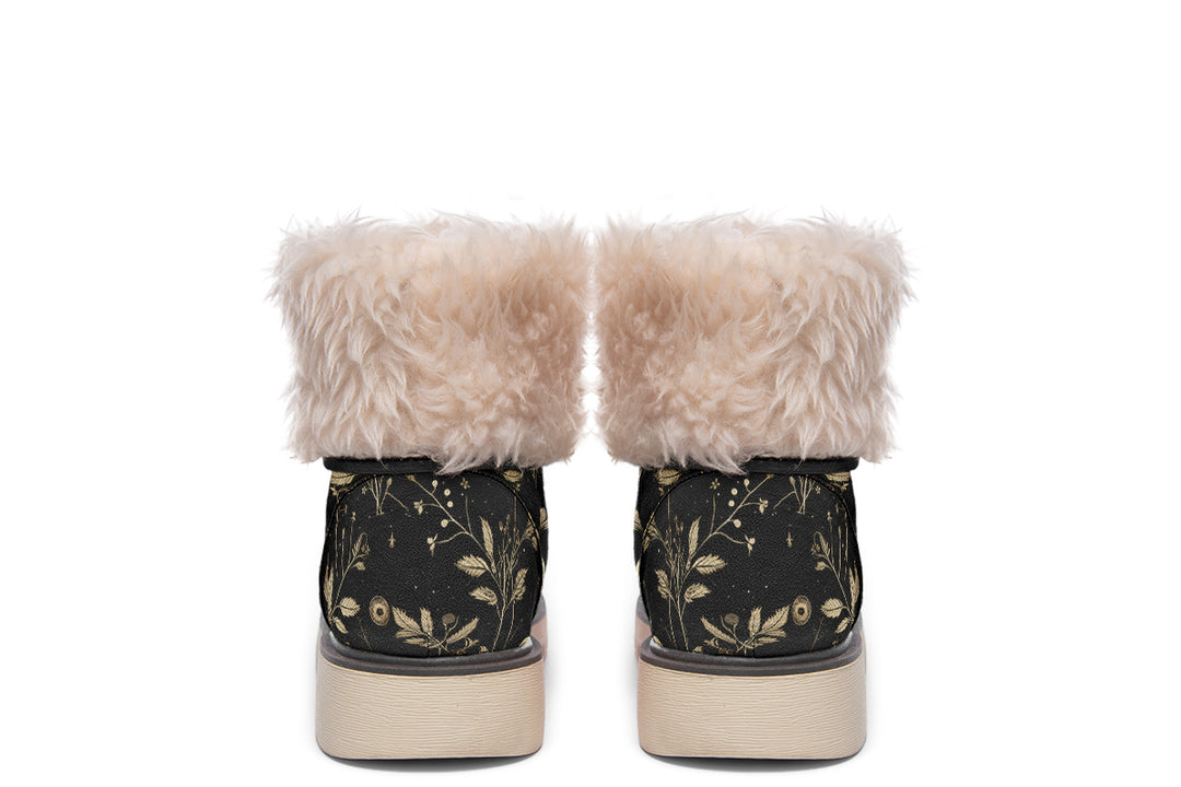 Twilight Garden Fold Over Winter Boots - Microsuede Vegan Boots with Fur Lining and Convertible Style