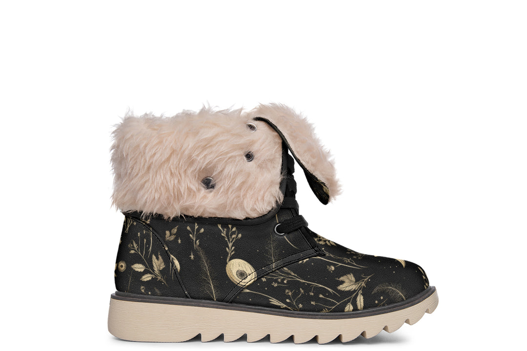 Twilight Garden Fold Over Winter Boots - Microsuede Vegan Boots with Fur Lining and Convertible Style