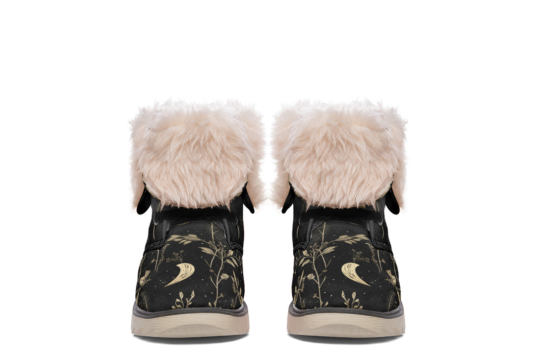 Twilight Garden Fold Over Winter Boots - Microsuede Vegan Boots with Fur Lining and Convertible Style