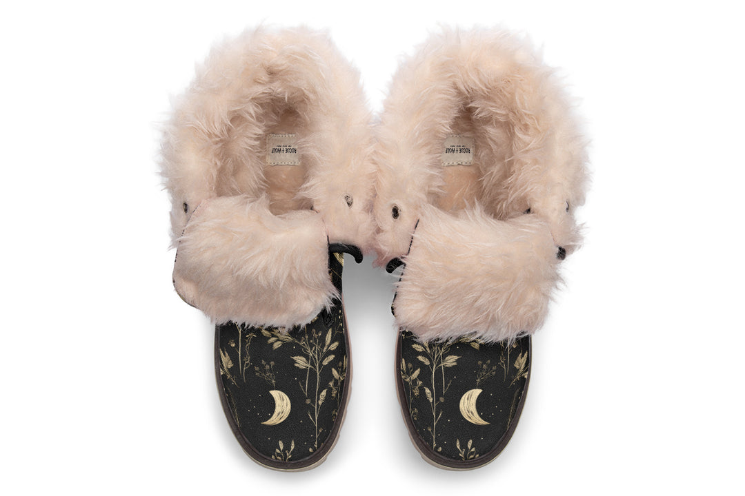 Twilight Garden Fold Over Winter Boots - Microsuede Vegan Boots with Fur Lining and Convertible Style