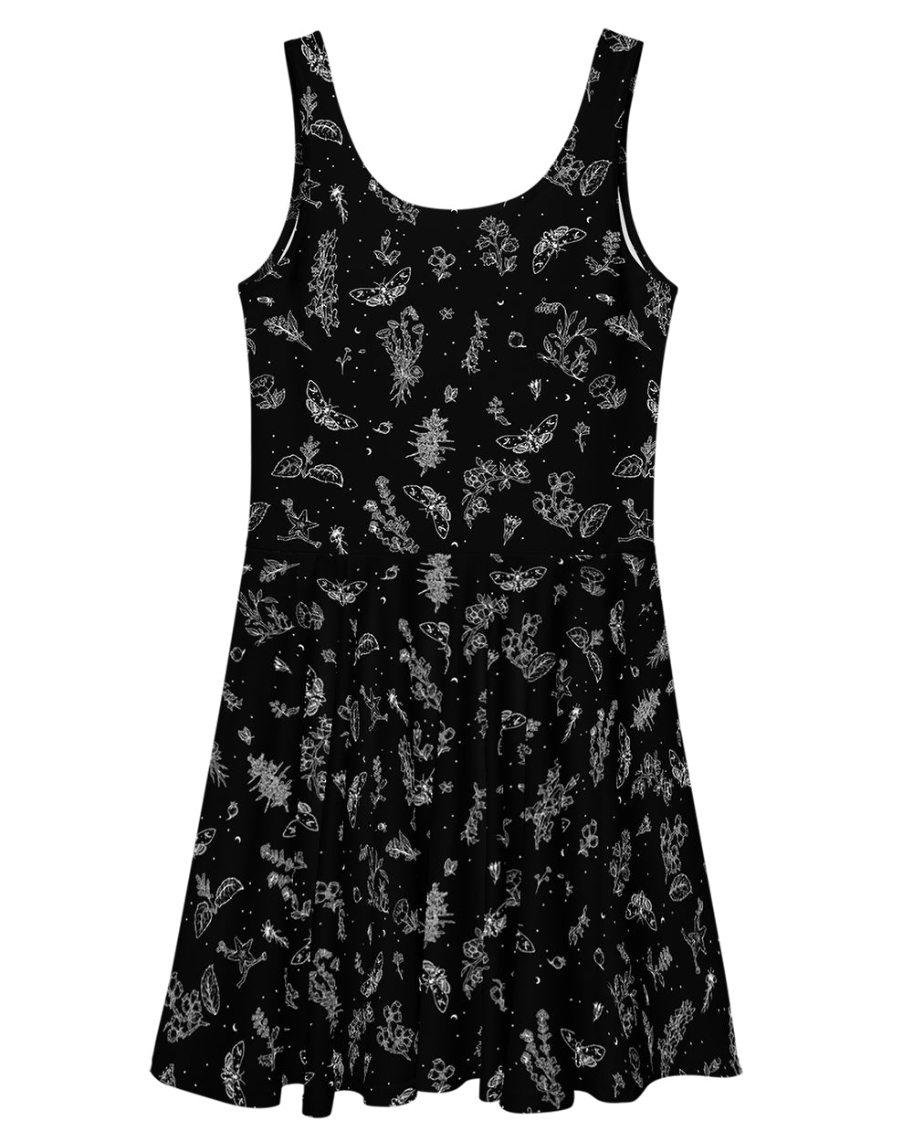 Nightshade Skater Dress -  Cute Black Goth Dress Dark Academia Cottagecore Black & White Floral Pattern Witchy