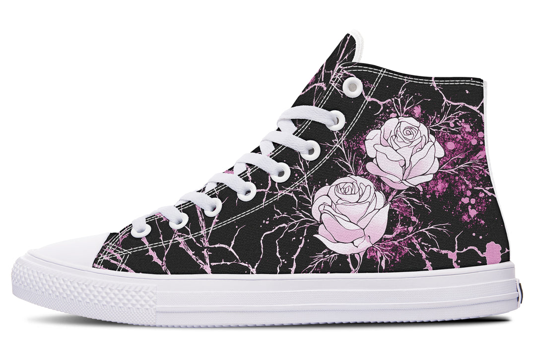 Amethyst Kintsugi Rose High Tops - Classic Premium Canvas Shoes with Comfortable and Durable Soles