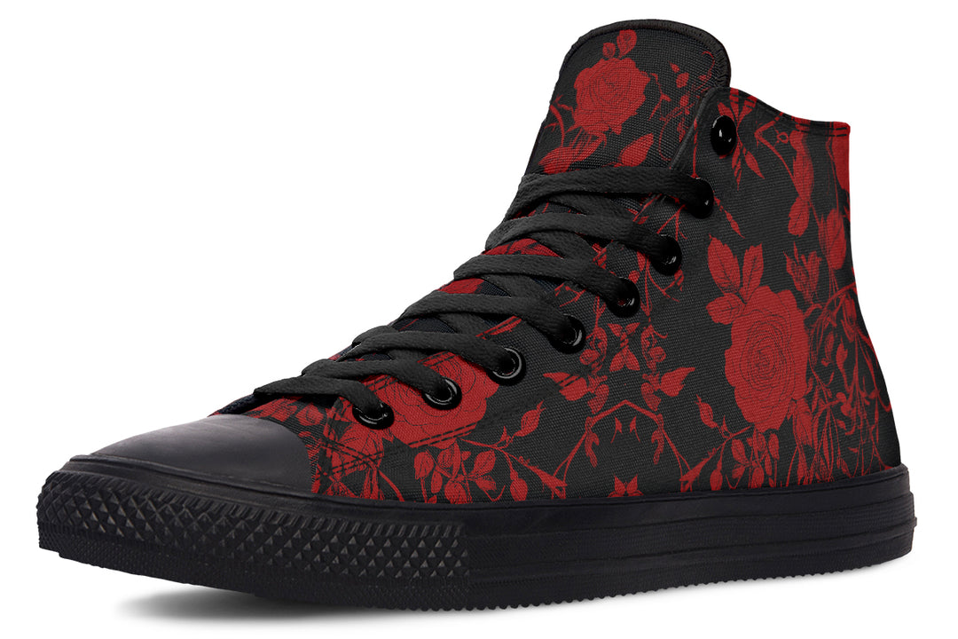 Blood Rose Romance High Tops - Classic Premium Canvas Shoes with Comfortable and Durable Soles