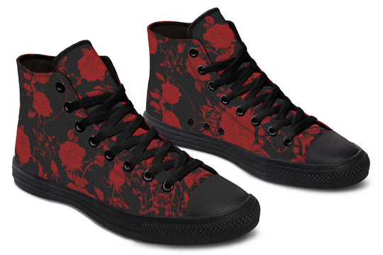 Blood Rose Romance High Tops - Classic Premium Canvas Shoes with Comfortable and Durable Soles